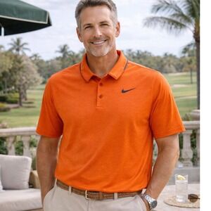 Nike Golf Dri-FIT Orange Polo Shirt Men XL Athletic Golf Casual Swoosh